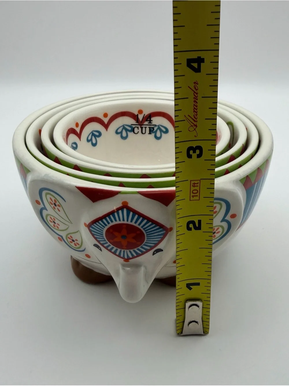 Pier 1 Imports Elephant Nesting Measuring Bowl Set Hand Painted Dolomite 4 Pc